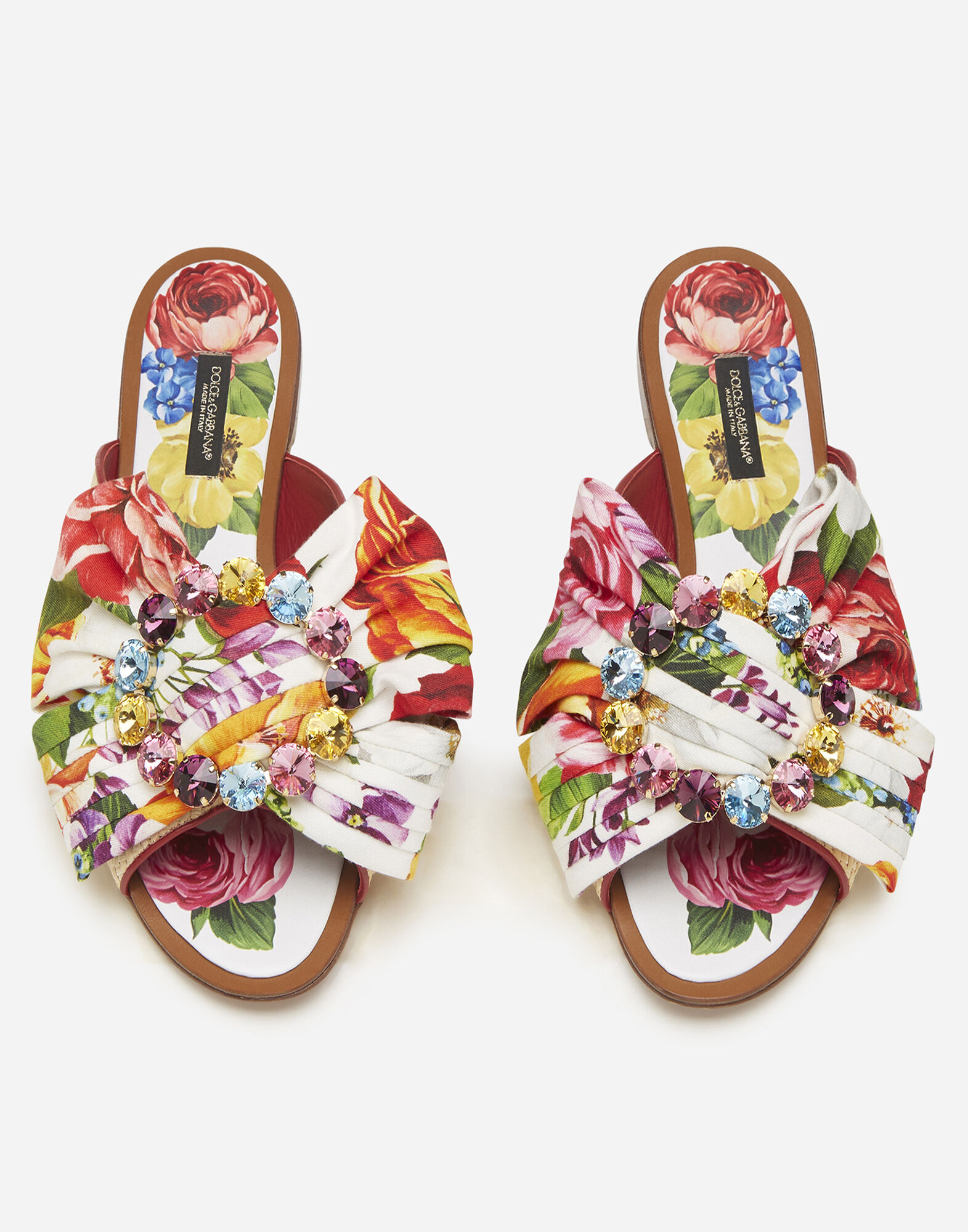 BRAIDED RAFFIA SLIDERS WITH BEJEWELED BOW