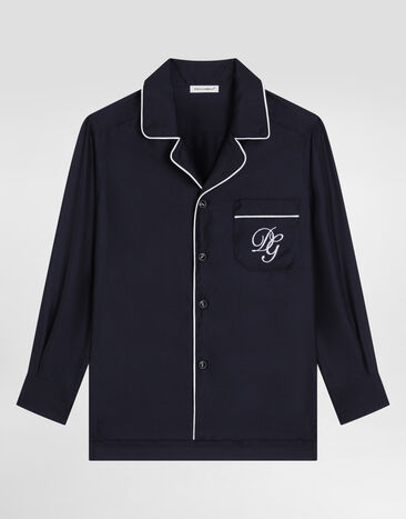 Dolce & Gabbana Twill shirt with DG embroidery Blue L43S72G7P2D