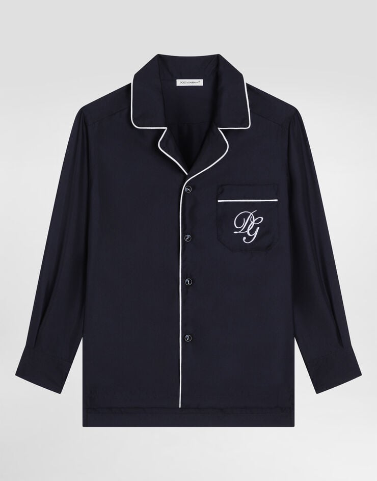 Dolce & Gabbana Twill shirt with DG embroidery Blue L43S72G7P2D
