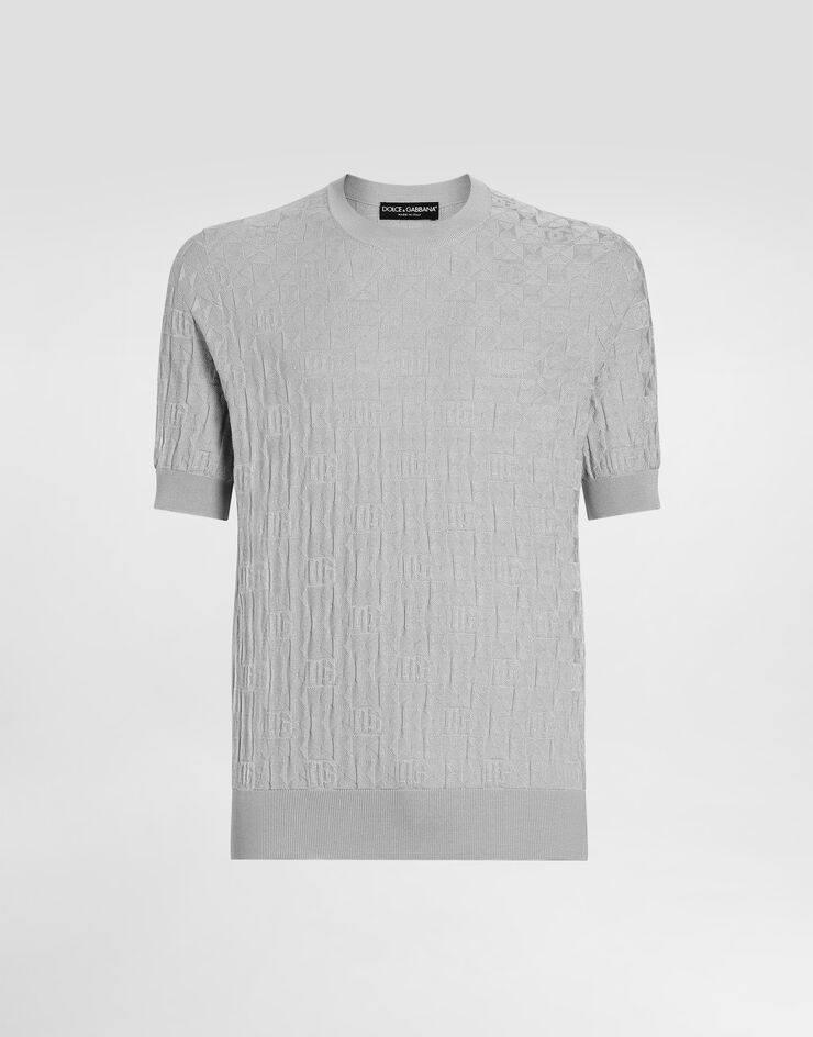 Dolce & Gabbana Jersey de seda con cuello redondo Gris GXX03TJBSLX