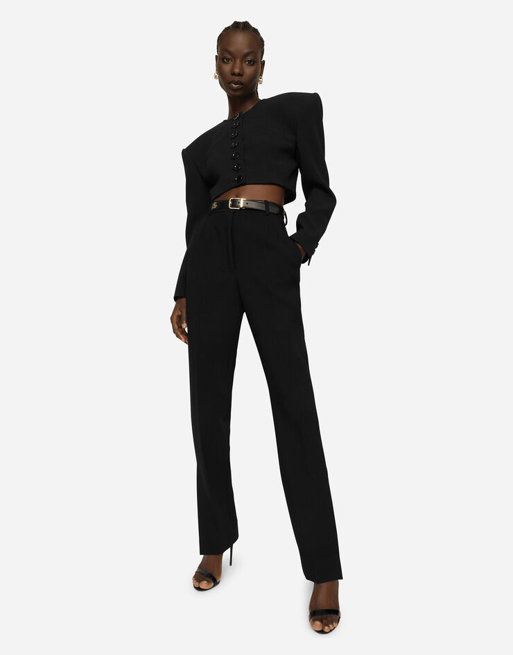 Dolce & Gabbana Woolen pants with slits on the hem Black FTCN5TFUM07