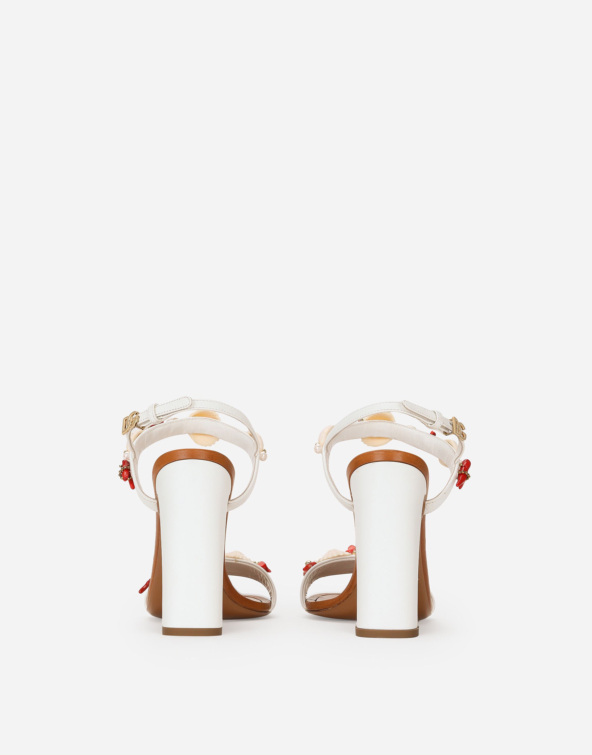 Nappa leather sandals with coral embroidery in White for