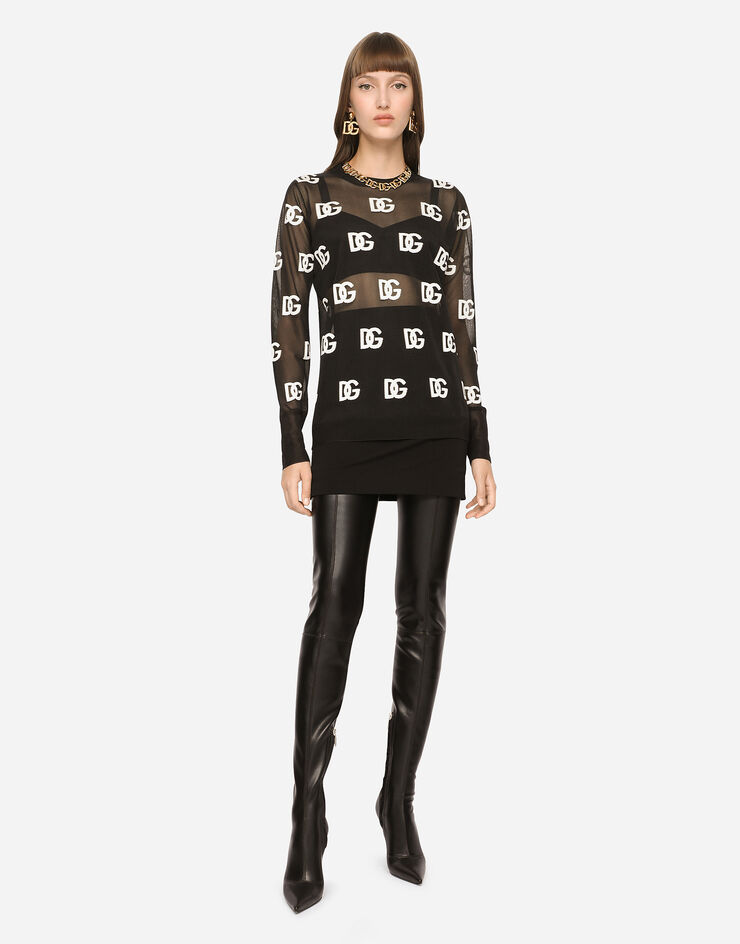 Dolce & Gabbana Sheer sweater with all-over DG logo Multicolor FXJ35TJEMB5