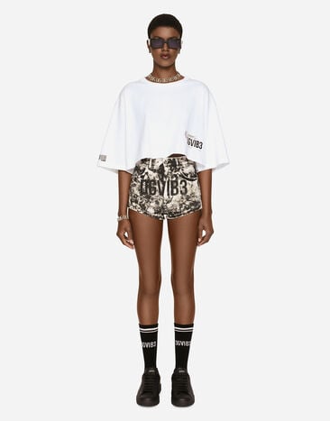 Dolce&Gabbana Cropped short-sleeved cotton jersey T-shirt with round neck DGVIB3 White F8U44ZGDBZR