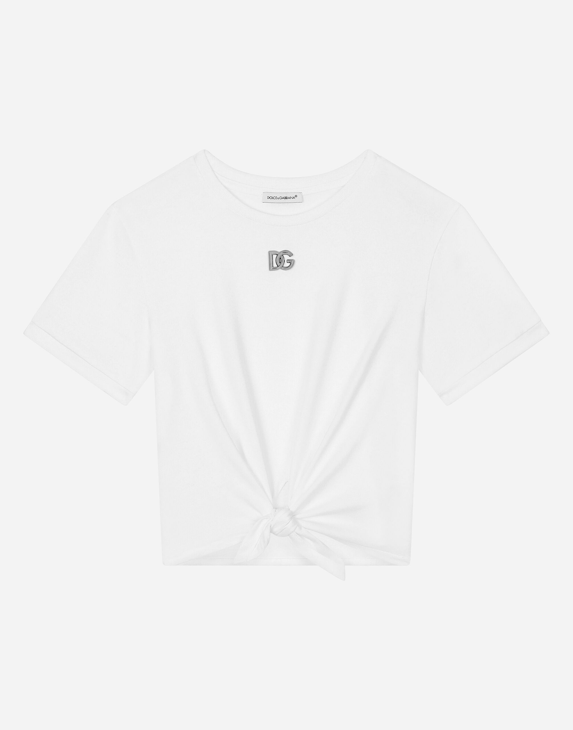 Dolce & Gabbana Camiseta de punto con logotipo DG de metal Blanco EB0003A1067