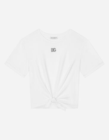Dolce & Gabbana T-Shirt aus Jersey Logo DG Metal Weiss DA5111A3444