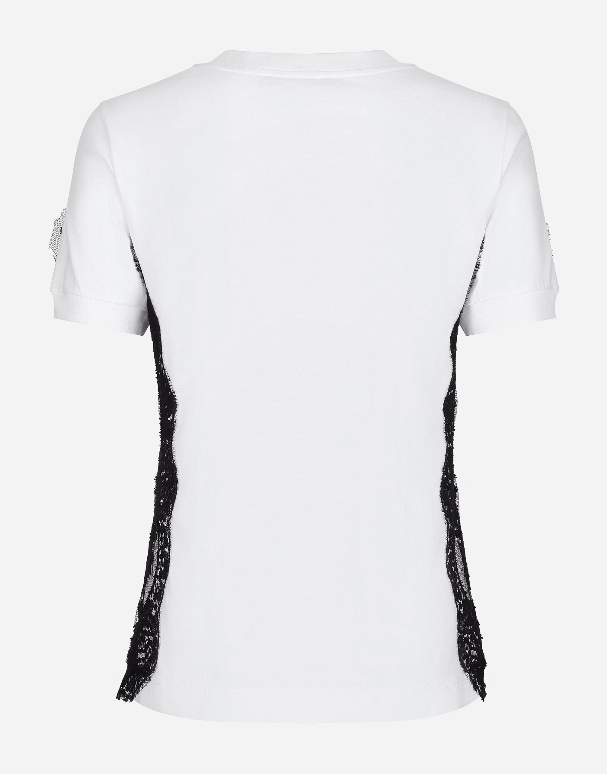 Jersey T-shirt with DG logo and lace inserts in White for Women Jersey T-shirt with DG logo and lace inserts in White for Women
