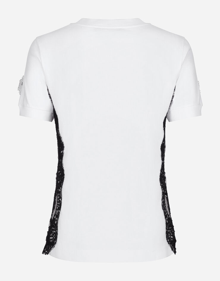 Dolce & Gabbana T-shirt in jersey con inserti in pizzo e logo DG Bianco F8N08TGDB7U