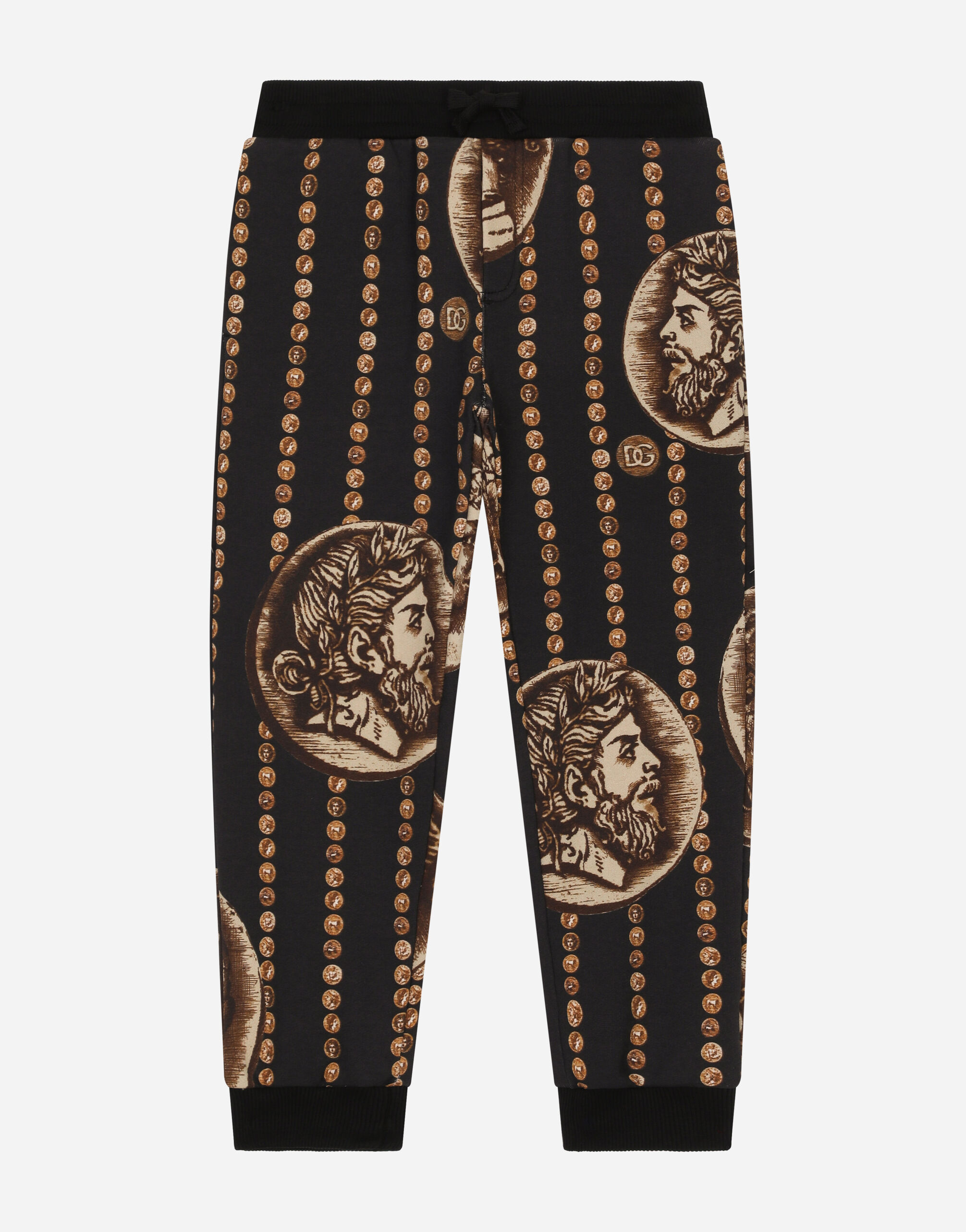 Dolce & Gabbana Cotton jogging pants with all-over coin print Negro L42Q37LDC28