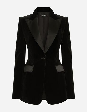 Dolce & Gabbana Chaqueta Turlington de esmoquin con botonadura sencilla de terciopelo Negro F29YLTFUVG7