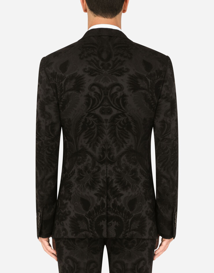 Dolce & Gabbana Three-piece Sicilia-fit suit in stretch jacquard Black GKEJMTFJREA
