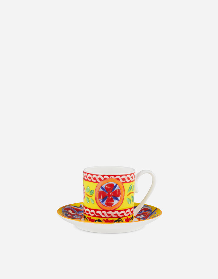 Dolce & Gabbana Tazza Caffè con Piattino in Porcellana Fine Multicolor TC0S01TCA06