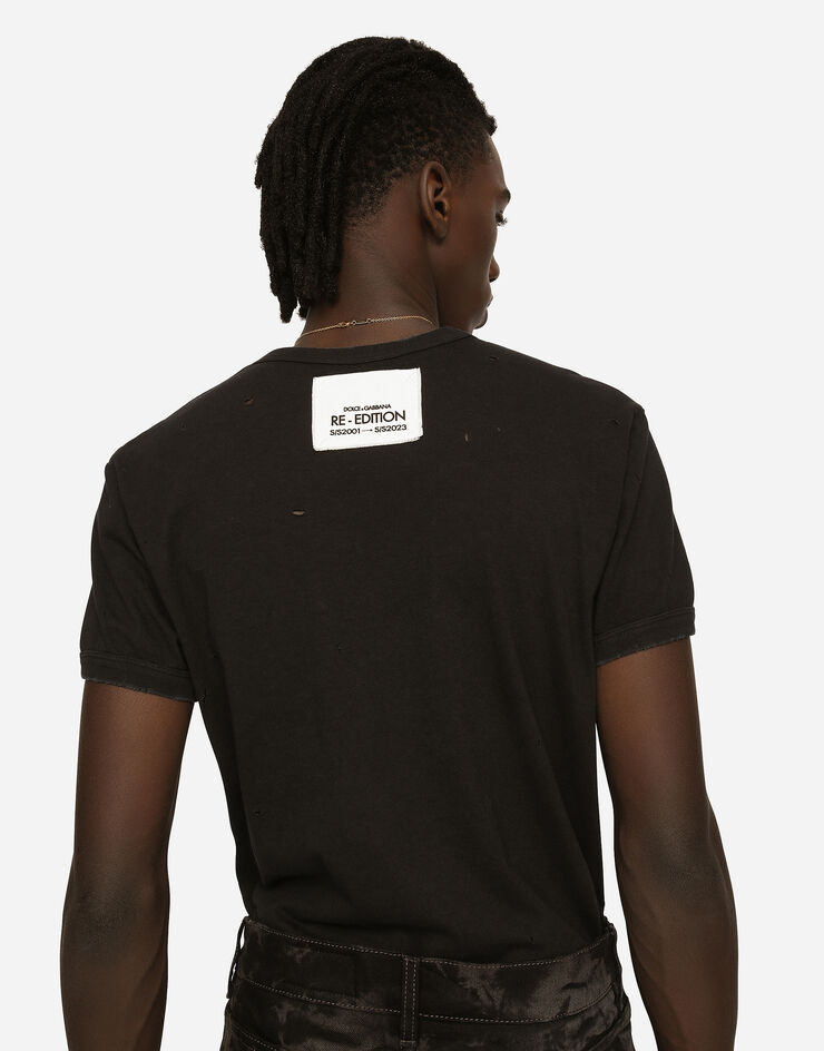 ブラックのメンズ VネックTシャツ ウォッシュドコットン | Dolce&Gabbana®