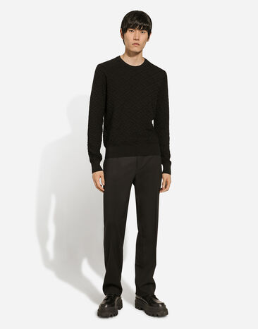 Dolce & Gabbana Silk round-neck sweater with all-over DG logo Black GXX02TJBSH5
