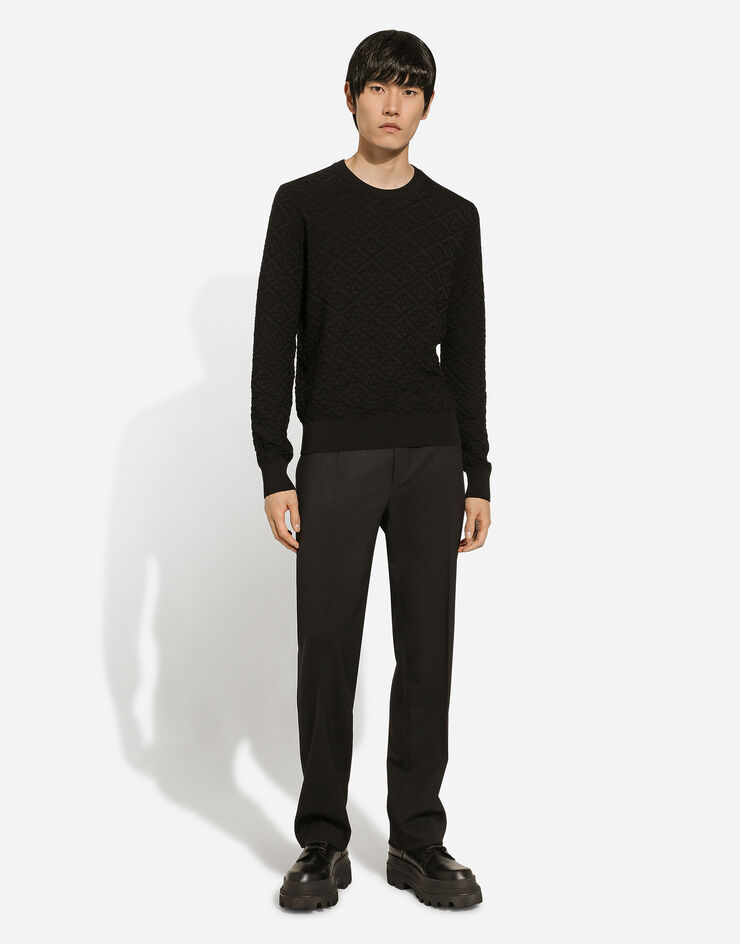 Dolce & Gabbana 整体 DG 徽标真丝圆领针织衫 黑 GXX02TJBSH5