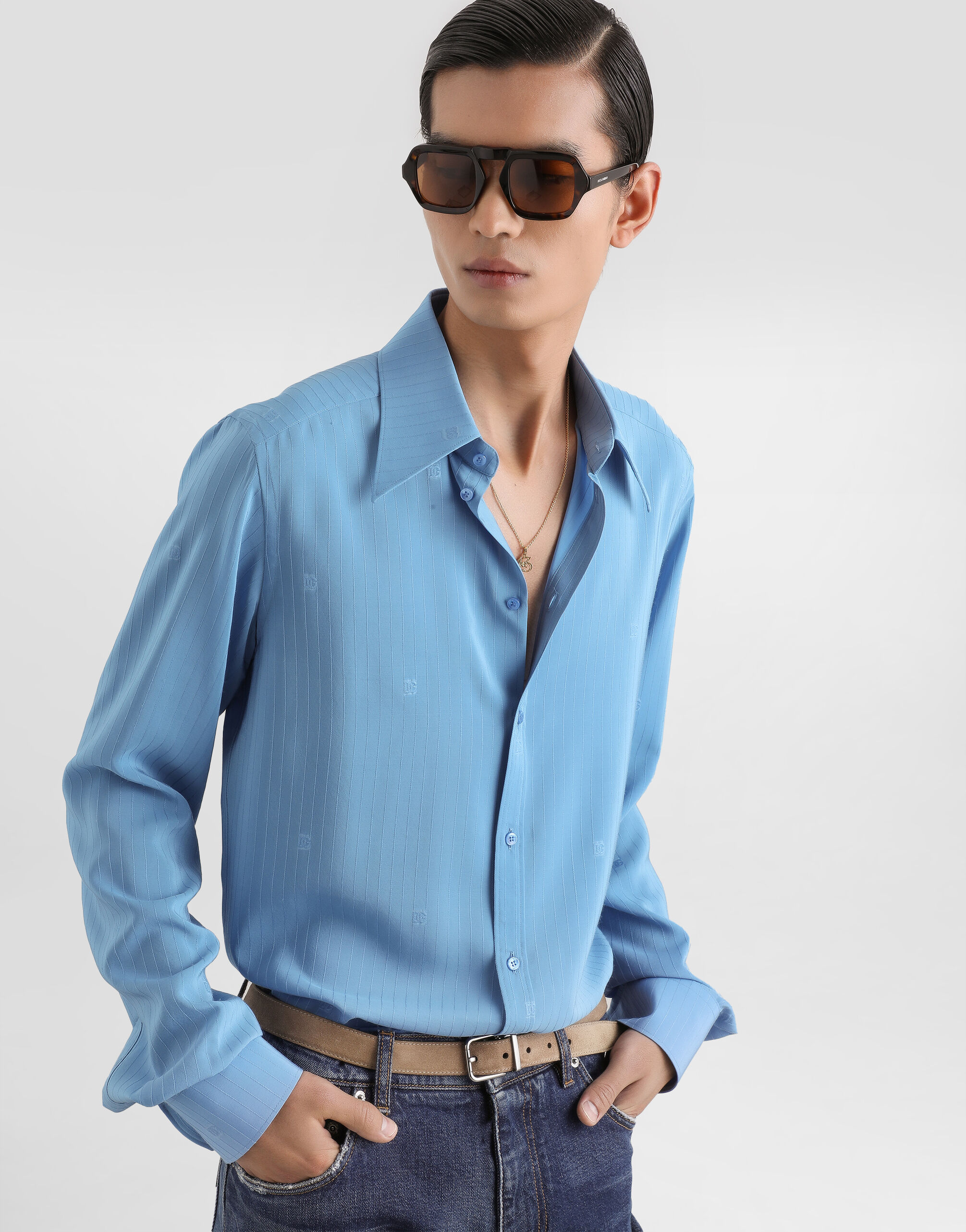 Gold shirt in silk jacquard - thumbnail 4