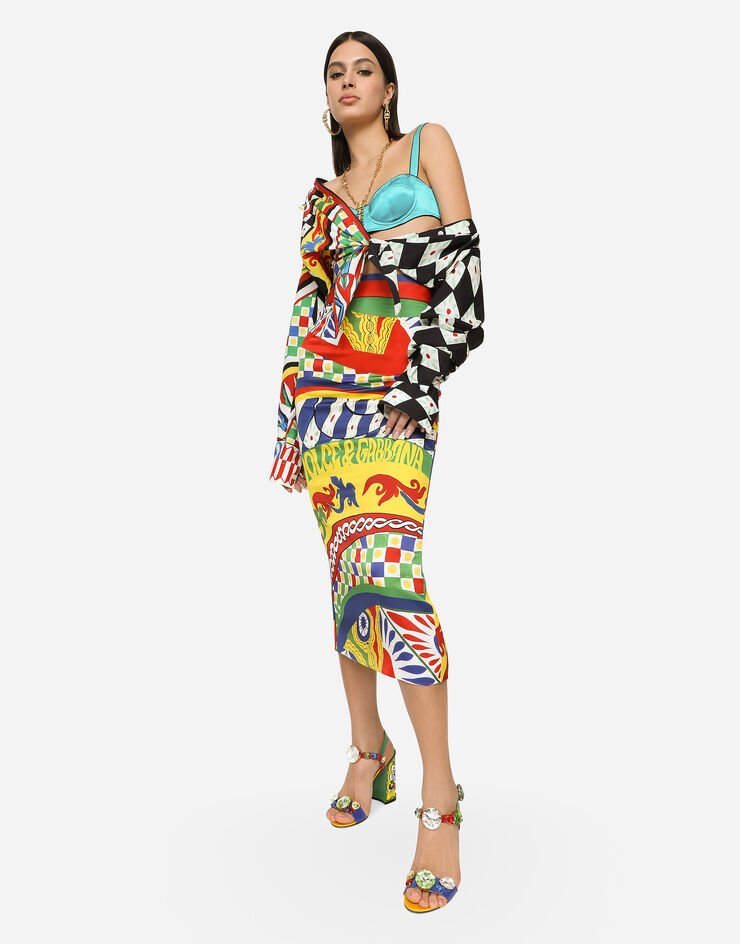 Dolce&Gabbana Longuette-Schlauchrock aus elastischem Funktionsjersey Carretto-Print Mehrfarbig F4CPHTHPGEE