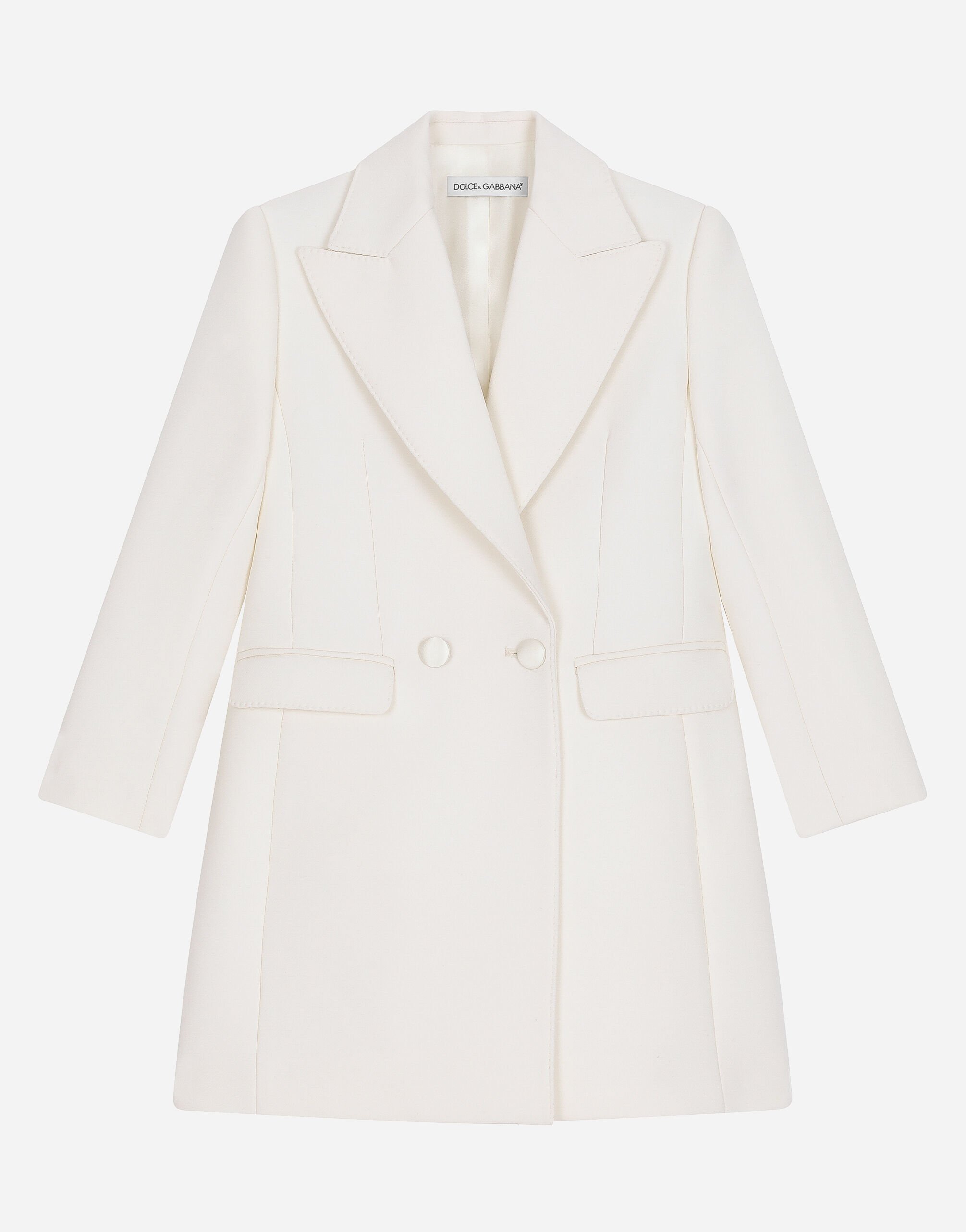 Dolce & Gabbana Zweireihiger Mantel aus Cady Drucken L5JC13ISMGV