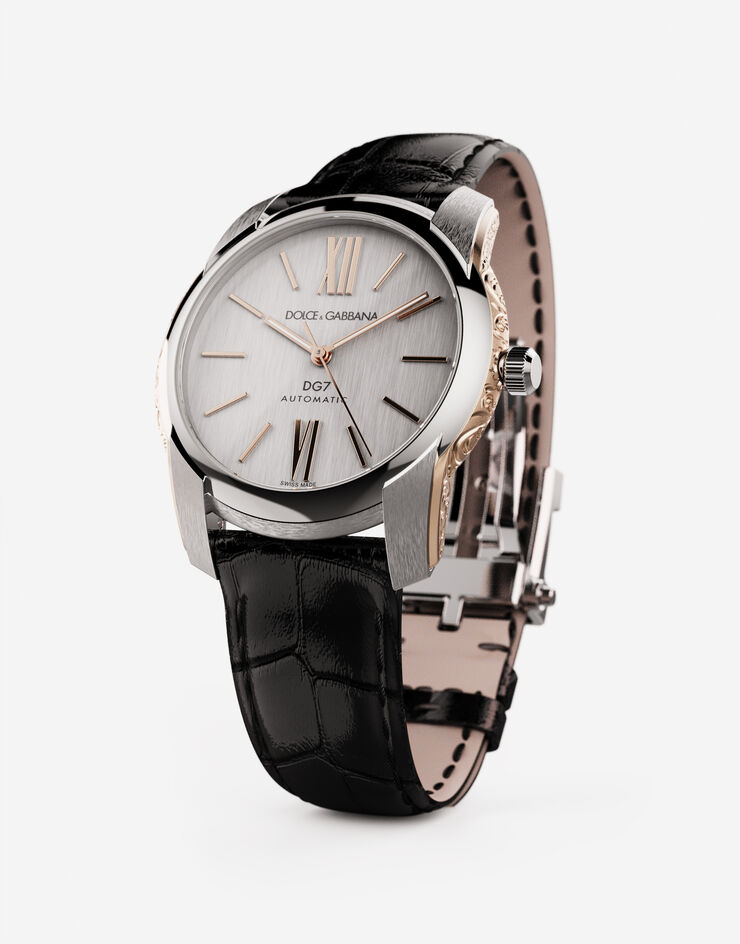 Dolce & Gabbana Reloj DG7 en acero con laterales grabados en oro Plateado/Negro WWEE1MWWS10