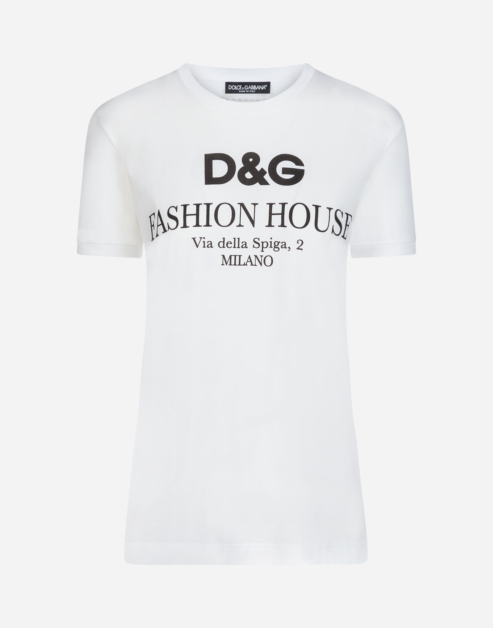 DOLCE & GABBANA 長袖Tシャツ ホワイト Long-sleeved T-shirt with logo tag in White for Men