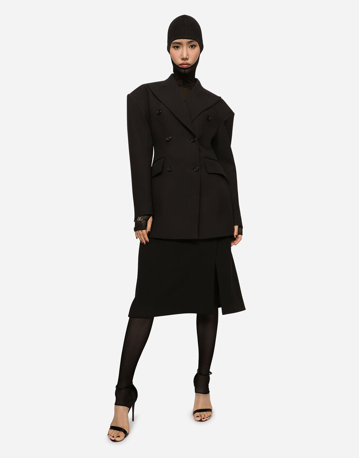 Dolce & Gabbana Technical crepe calf-length skirt with slit Black F4CE7TFUM07