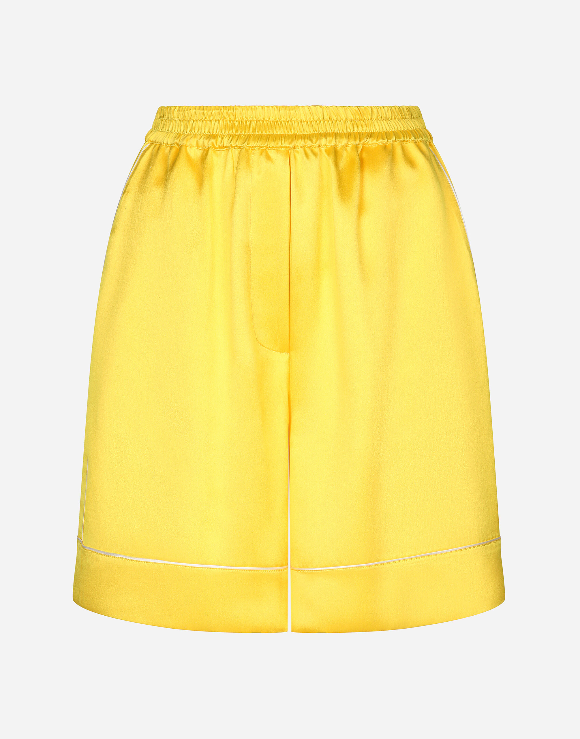 Silk twill pajama shorts with majolica print in Yellow for Women Dolce Gabbana