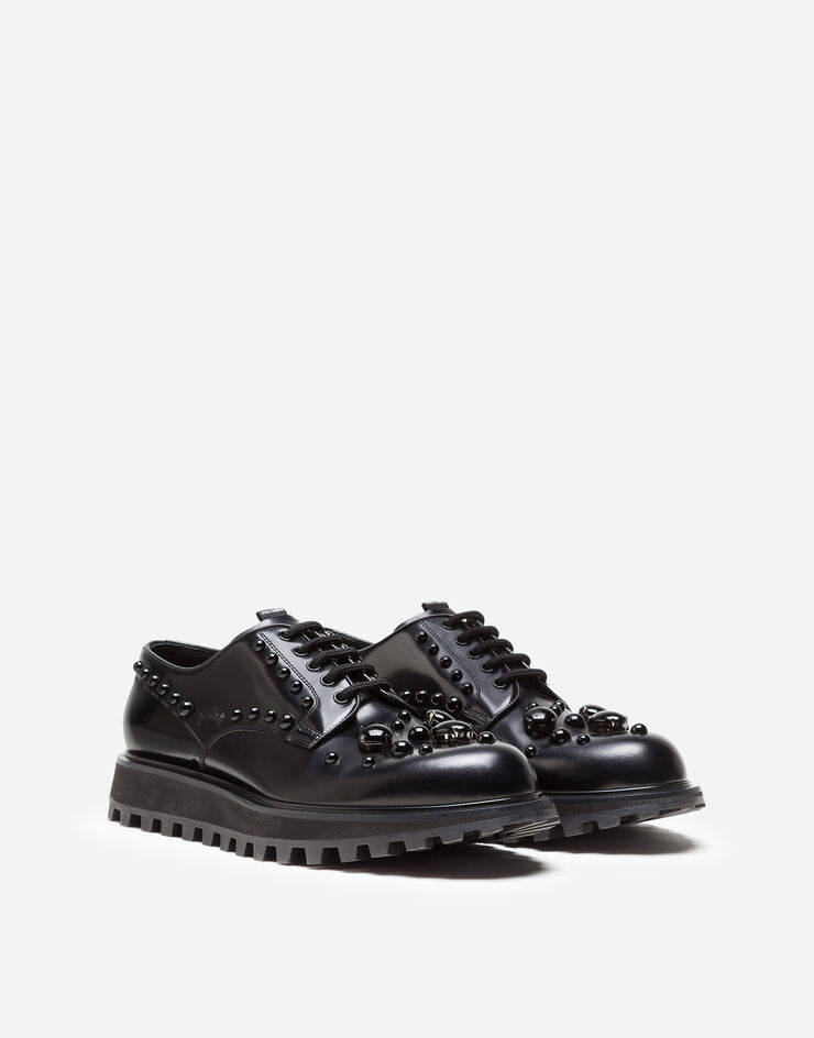 Dolce & Gabbana DERBY IN ANTIK CALFSFKIN WITH EMBROIDERY AND EXTRA LIGHTWEIGHT BOTTOM NERO A10524AJ805