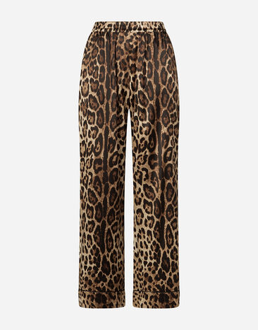 Dolce & Gabbana Pantalones de pijama en raso con estampado leopardo Negro F63G8TG9798