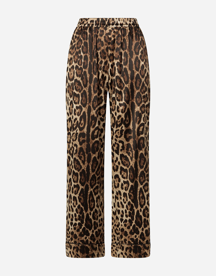 Leopard-print satin pajama pants in Multicolor for