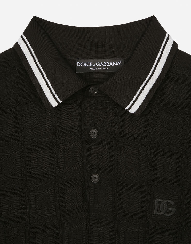 Short-sleeved stretch silk polo-shirt with DG logo in Black for | Dolce ...