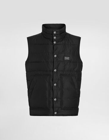 Dolce & Gabbana Nylon vest with branded tag Black G036CTFUSXS