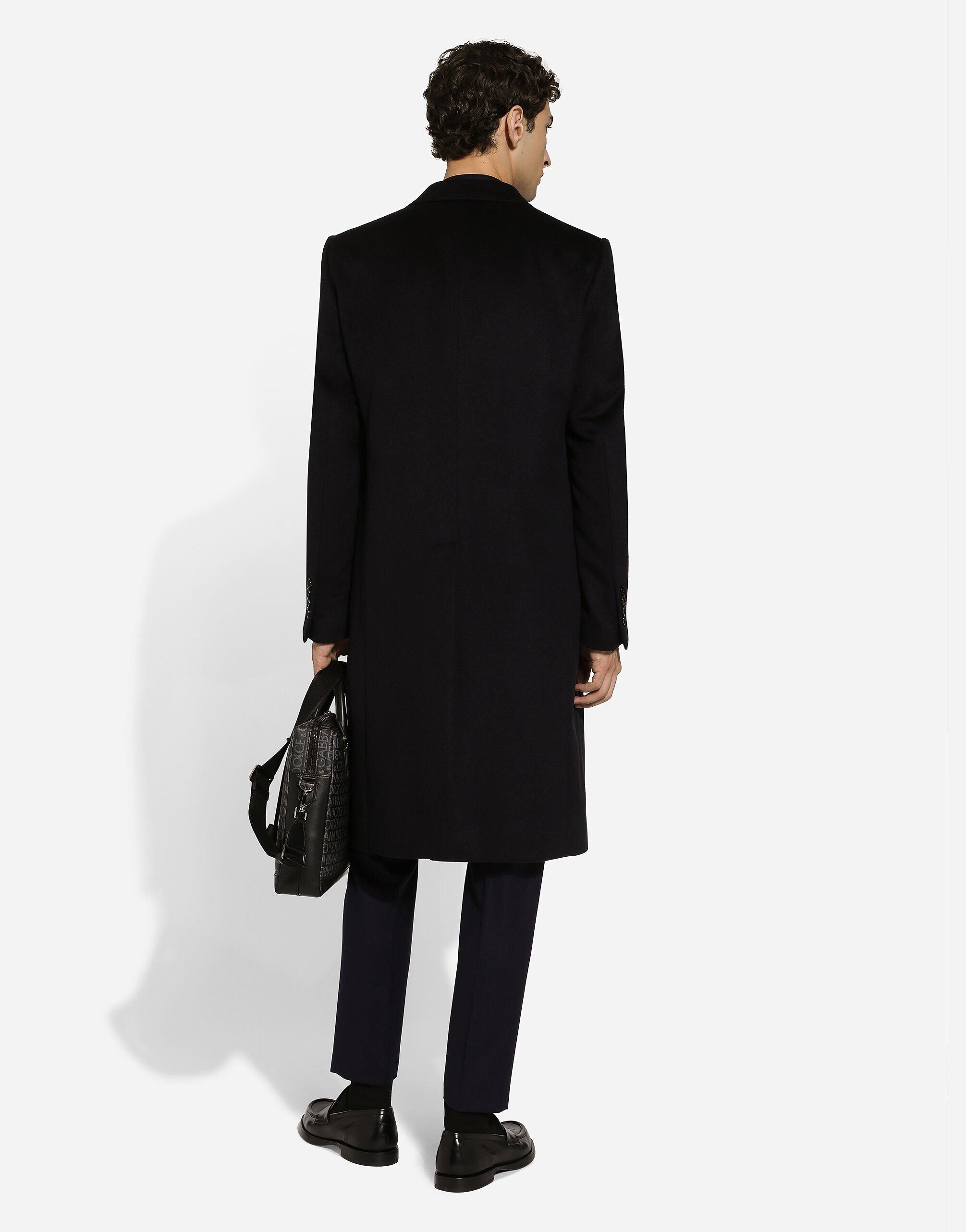 Single-breasted cashmere coat in Blue for Men