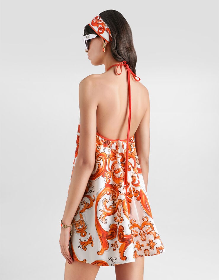 Dolce & Gabbana Flared dress in majolica-print poplin Multicolor F614RTGDDRD