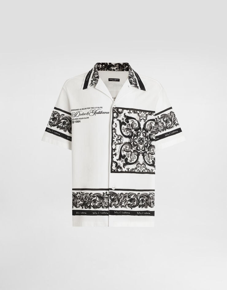 Dolce & Gabbana Camicia hawaii in doppio piquet stampa Maiolica Multicolore G5JH9TII7HN