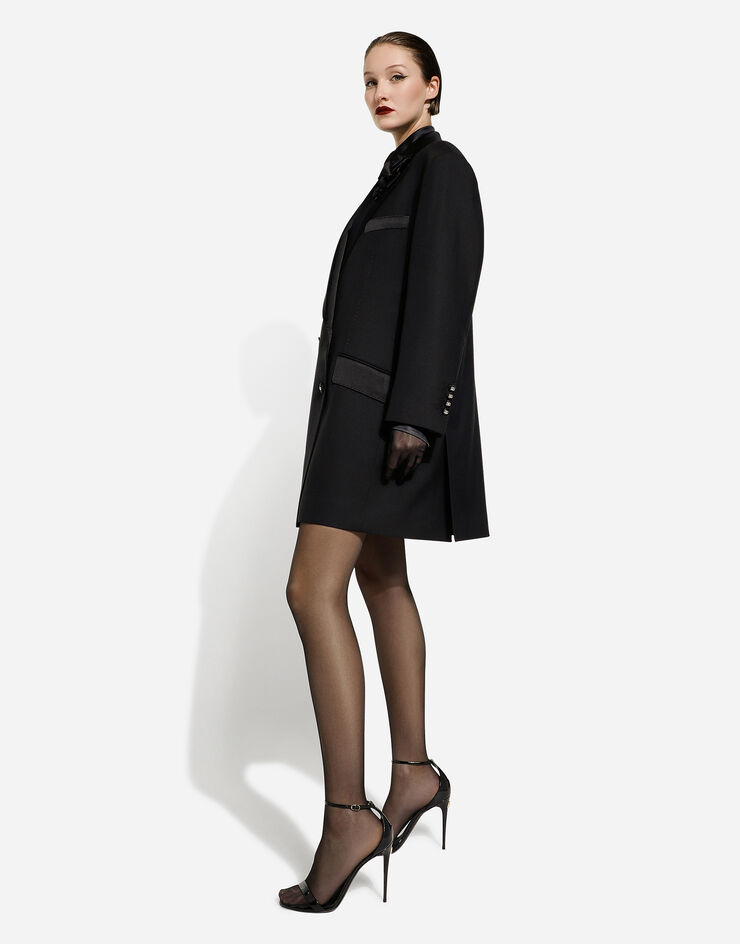 Dolce&Gabbana Oversize double-breasted canvas jacket with floral appliqué Black F29QJTGDB4H