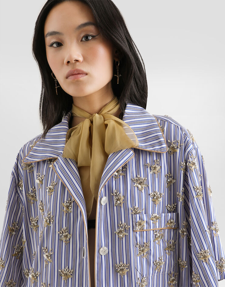 Dolce & Gabbana Poplin shirt with flower embroidery Multicolor F5U29ZGDDSB