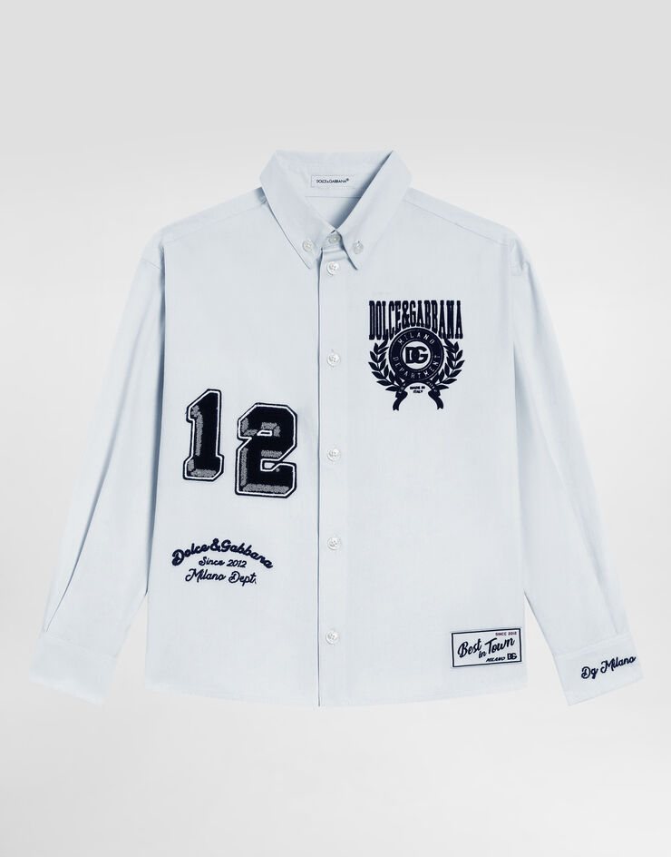 Dolce & Gabbana قميص قطني بتطريز ورقعة Grey L44S46FU609