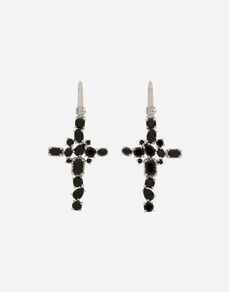 Dolce & Gabbana Boucles d’oreilles Anna en or blanc 18 ct avec spinelles noirs Blanc WERA3GWSPBL