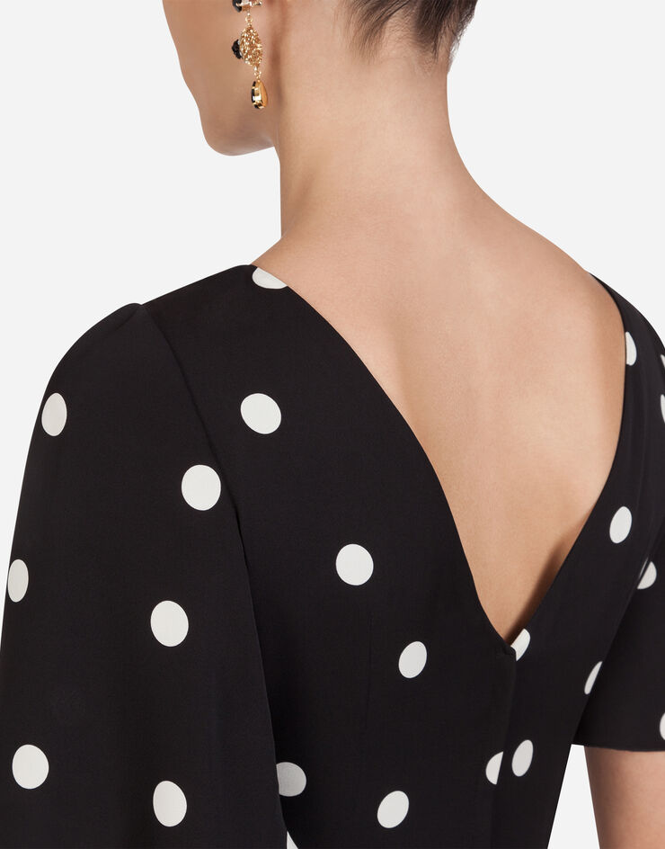 Dolce & Gabbana Polka dot print charmeuse longuette dress BLACK F6H6HTFSAY0