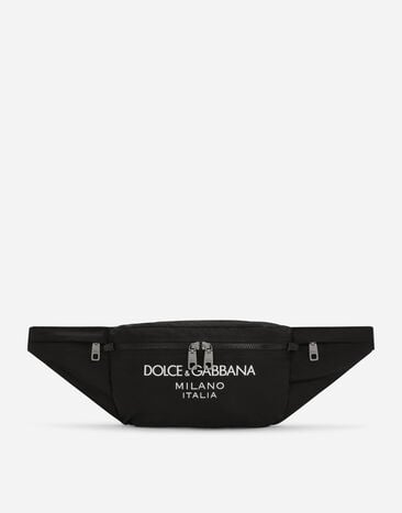 Dolce & Gabbana Nylon belt bag with rubberized logo Black G2PS2THJMOW