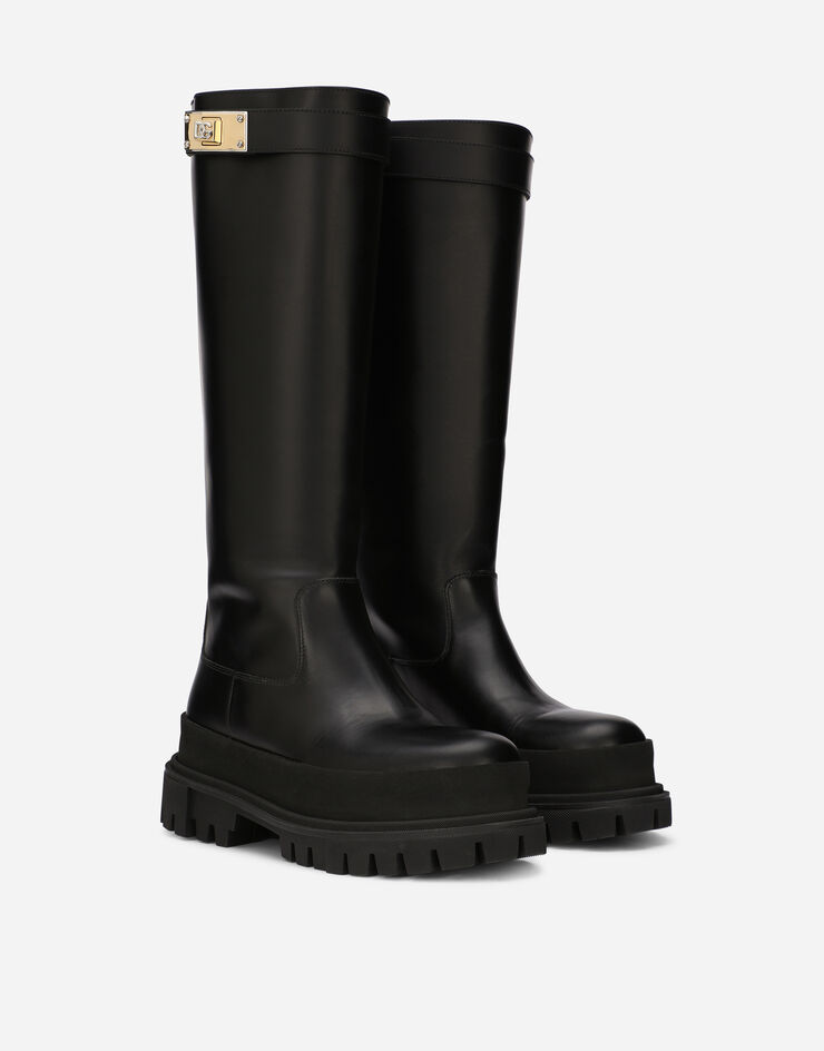 Dolce & Gabbana Calfskin boots with branded strap Black CK2076AY991