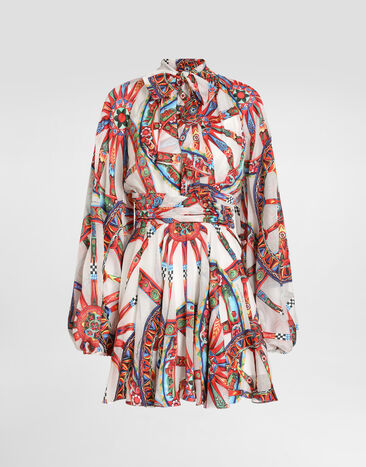 Dolce & Gabbana Carretto-print devoré twill dress Multicolor F619UTFSTB5