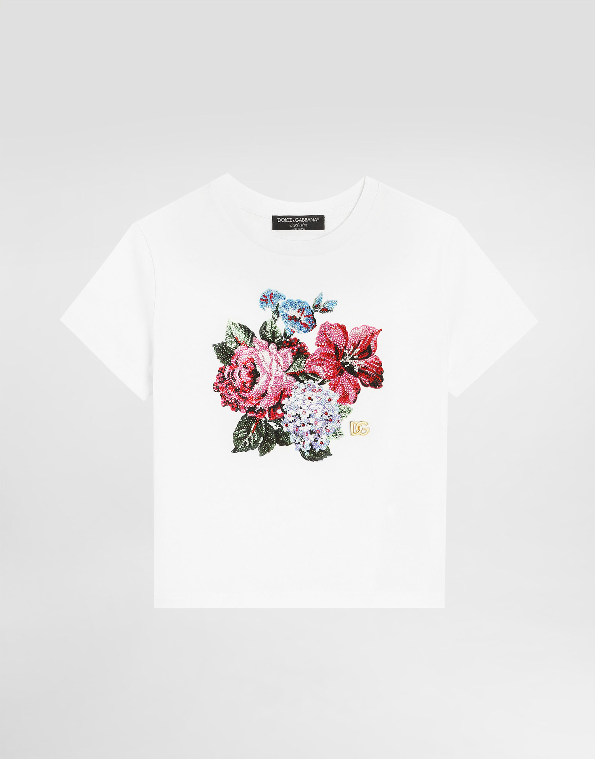 マルチカラーのガールズ DGロゴ＆フラワープリント ジャージー T