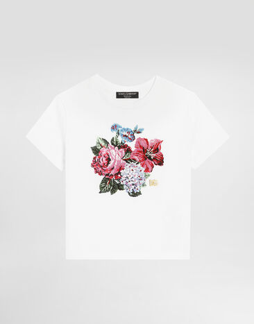 Dolce & Gabbana T-Shirt aus Jersey mit Print und DG-Logo Multicolor L5JTNKG7O9J
