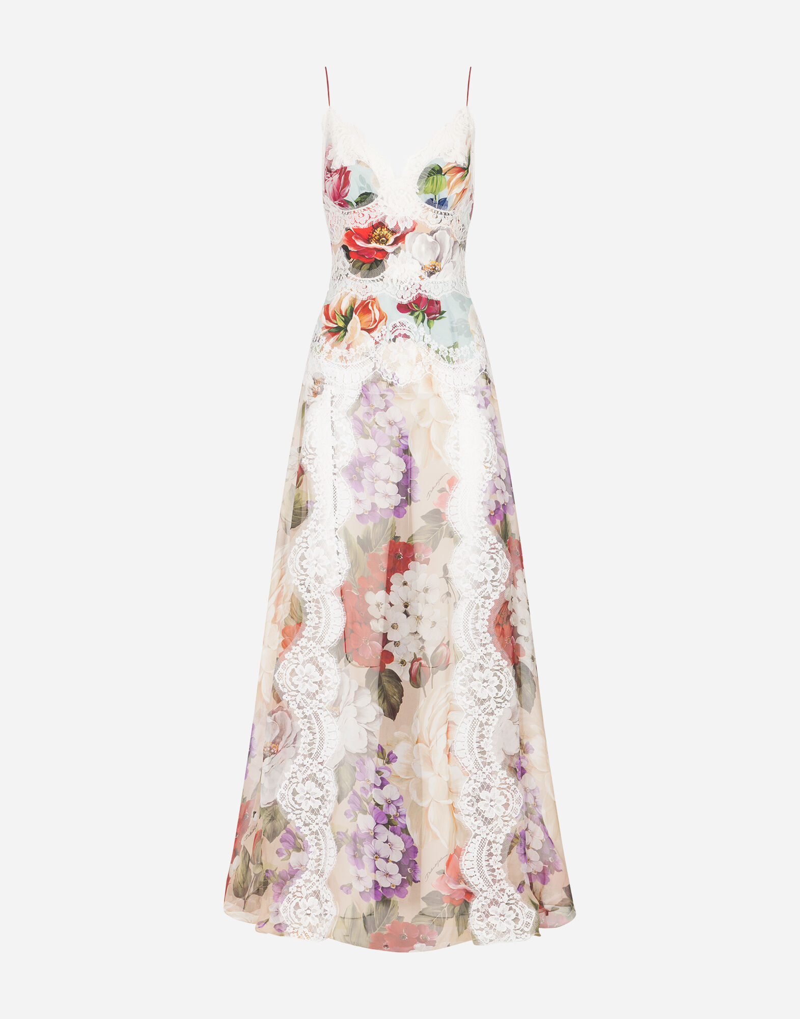 関税/送料込♭*Dolce&Gabbana*フローラル プリント ミニドレス CHIFFON SLIP DRESS WITH MIXED FLORAL PRINT AND LACE DETAILS