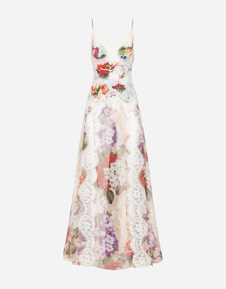 Dolce & Gabbana CHIFFON SLIP DRESS WITH MIXED FLORAL PRINT AND LACE DETAILS ESTAMPADO DE FLORES F6H5ATGDS39