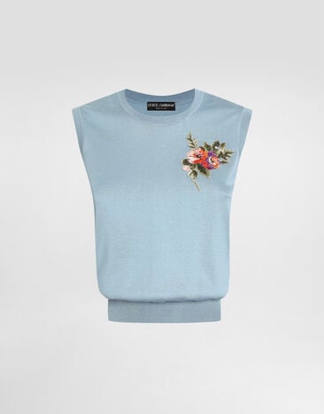 Dolce & Gabbana 실크 소재 탱크톱 Azure FXT04ZJBSOV