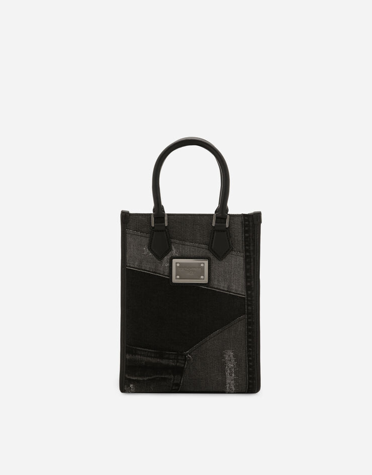 Dolce&Gabbana Маленькая сумка-шоппер из денима в технике пэчворк черный BM2123AQ437