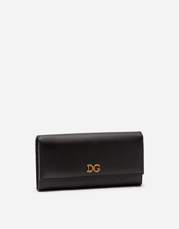 Dolce & Gabbana Calfskin continental wallet with baroque DG SCHWARZ BI0087AX121