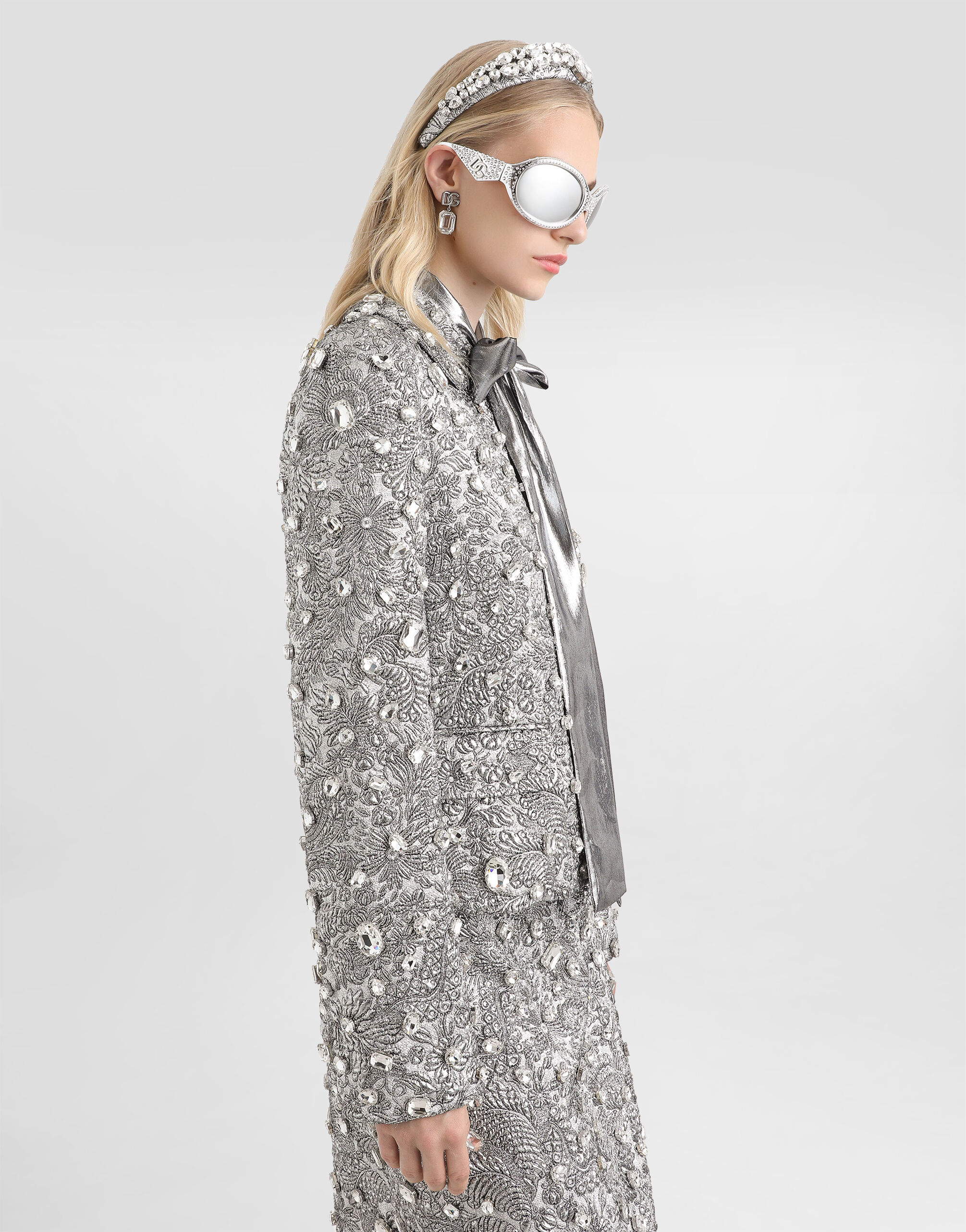 Single-breasted embroidered jacket with stones in Multicolor for